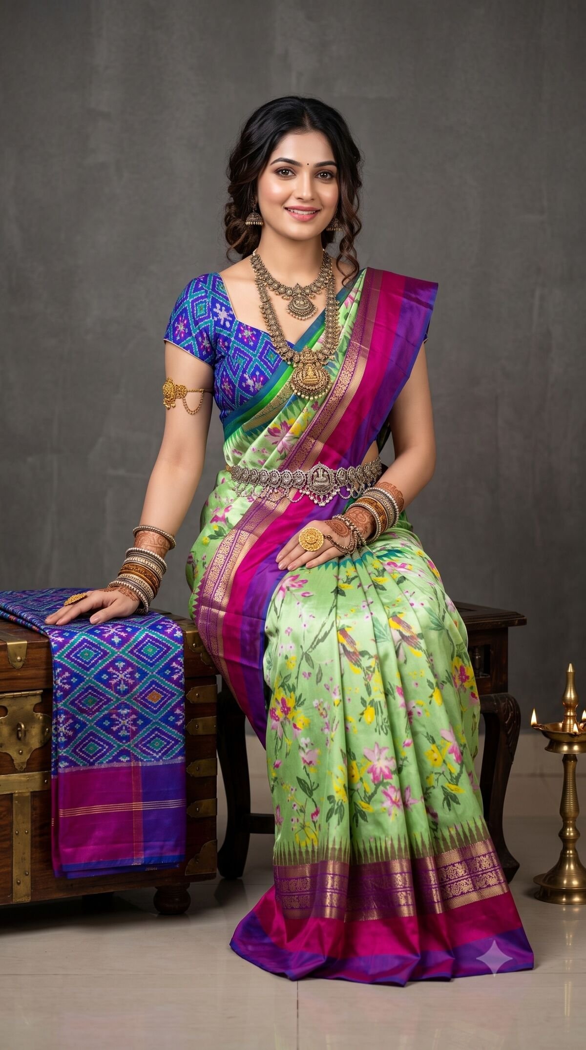 Ikat Print Saree - PANHS30-IPRSIZBCC-42