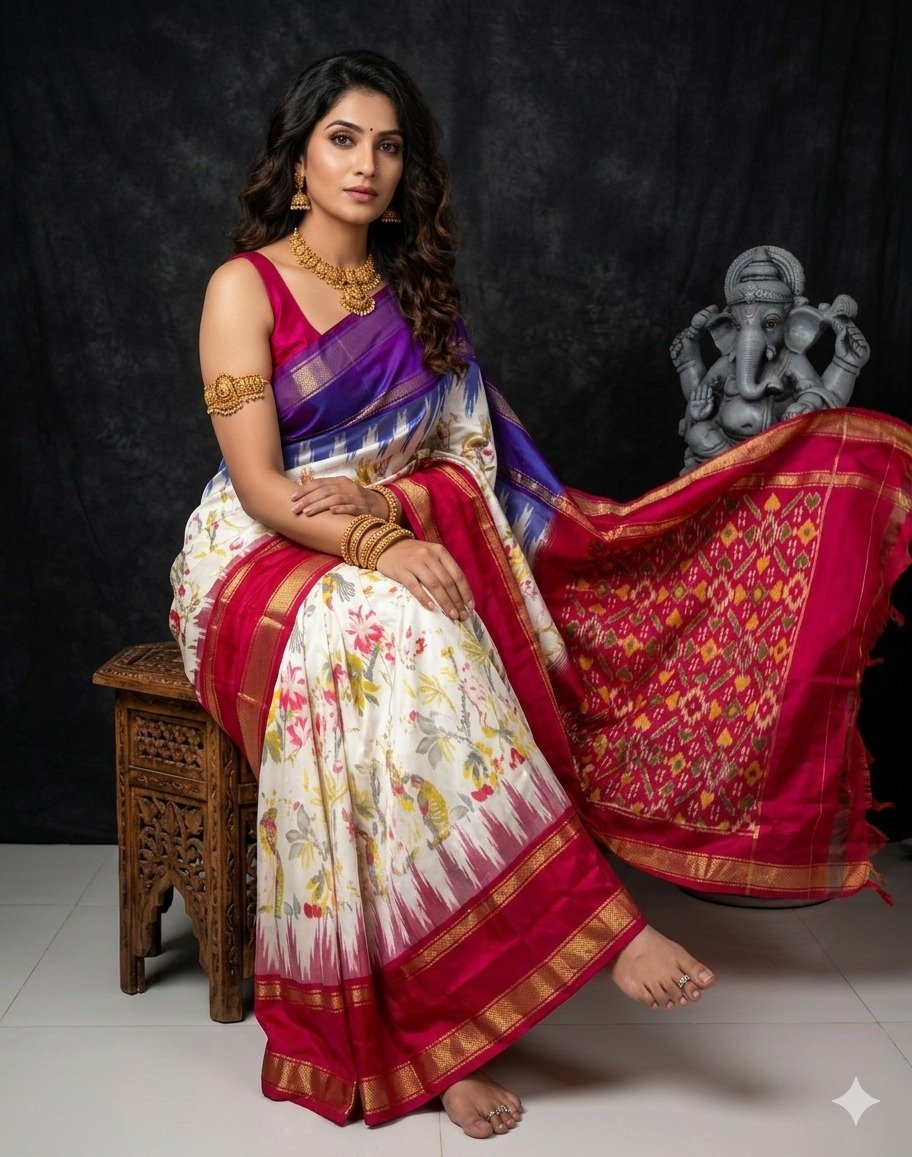 Ikat print saree - PANHY07-IPRSIDSCD-19