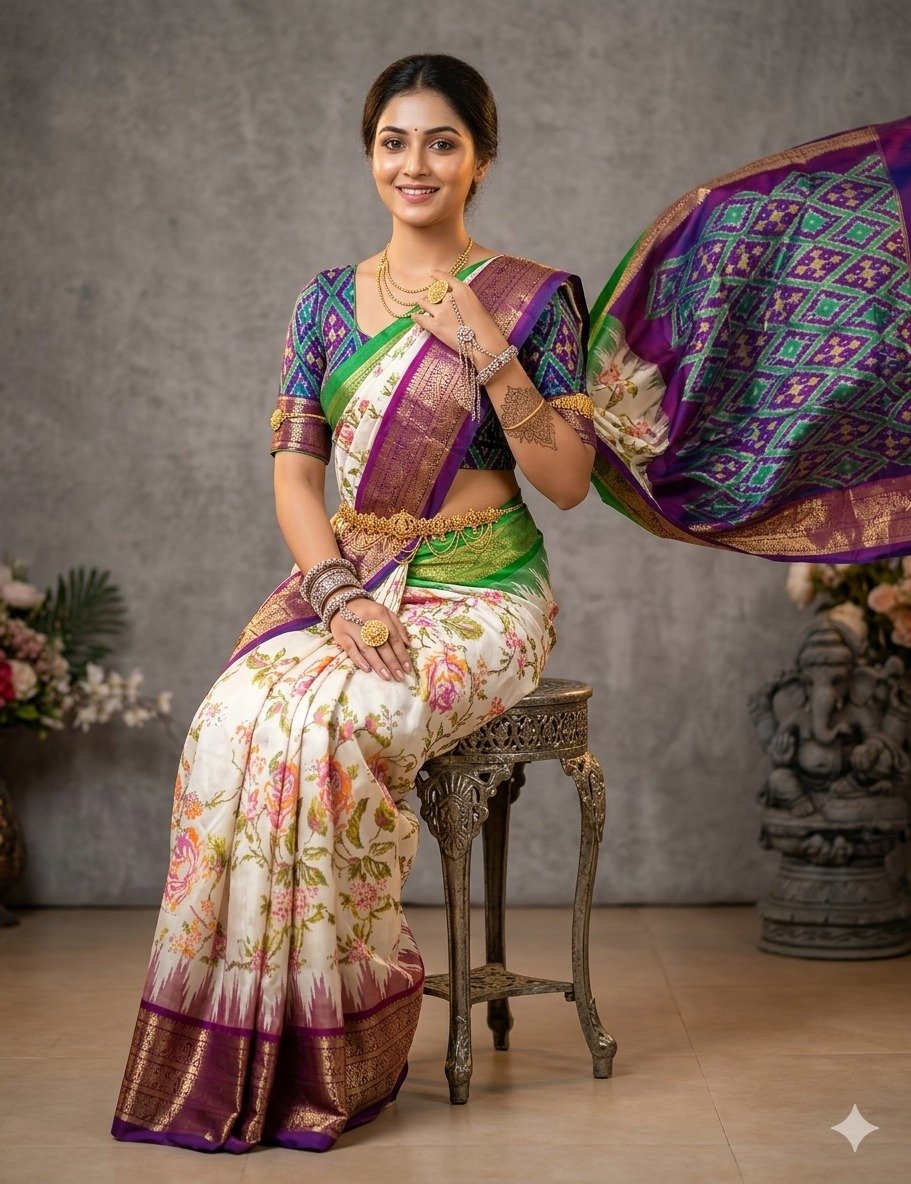 Ikat print saree - PANHY11-IPRSIZSCD-01