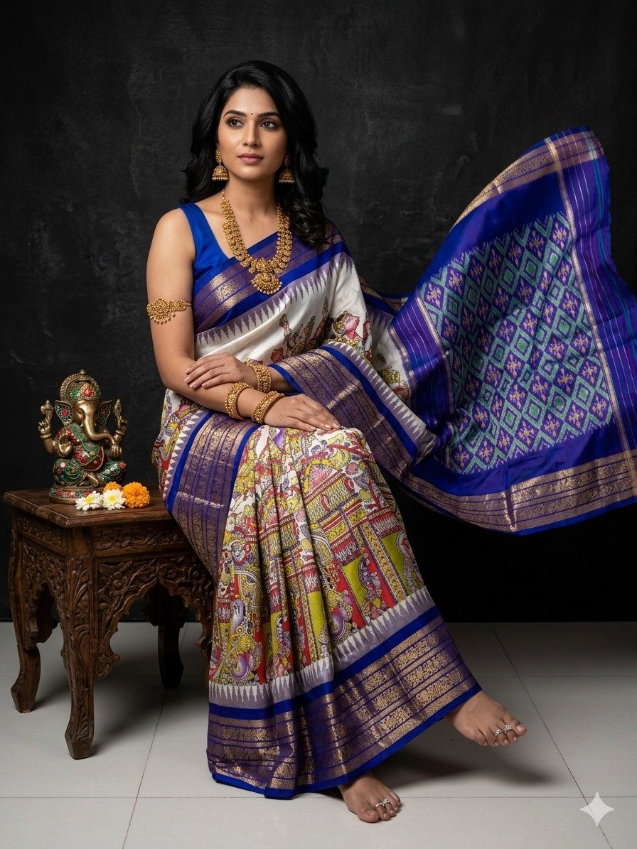 Ikat print saree - PANHY11-IPRSIZSCD-03