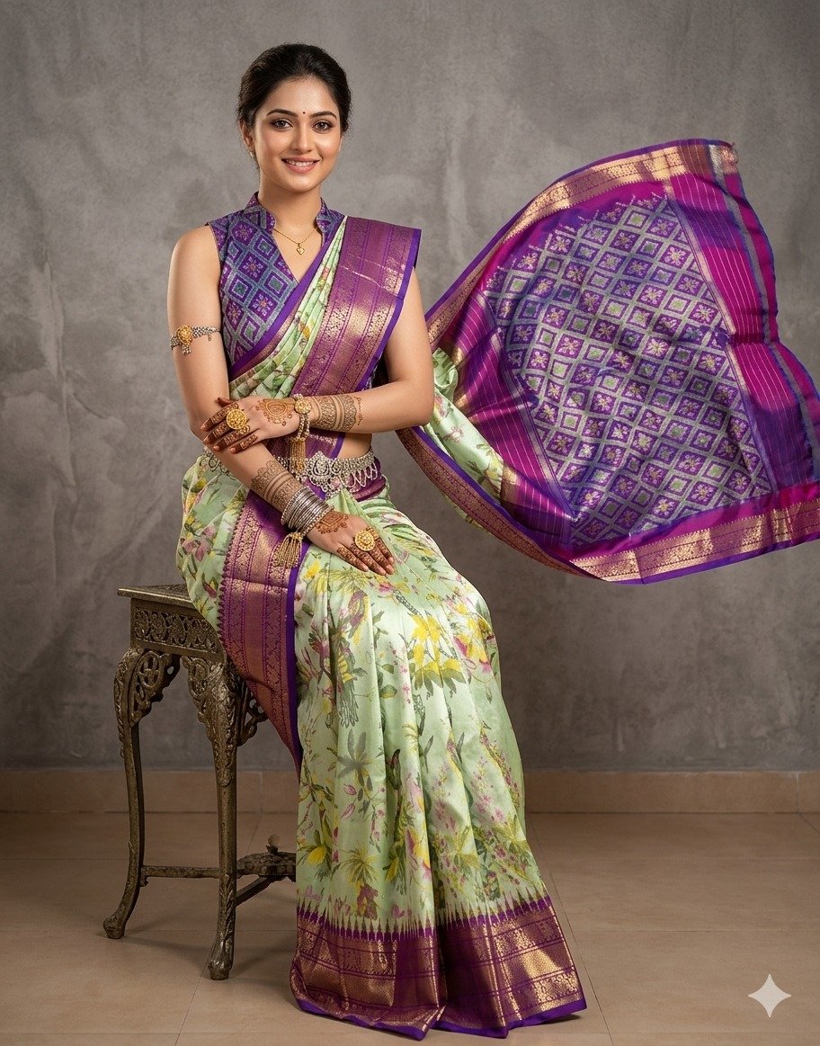 Ikat print saree - PANHY11-IPRSIZSCD-05