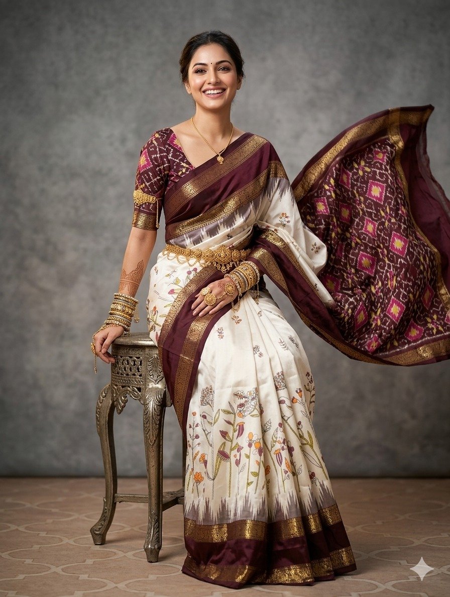 Ikat print saree - PANHY11-IPRSIZSCD-06
