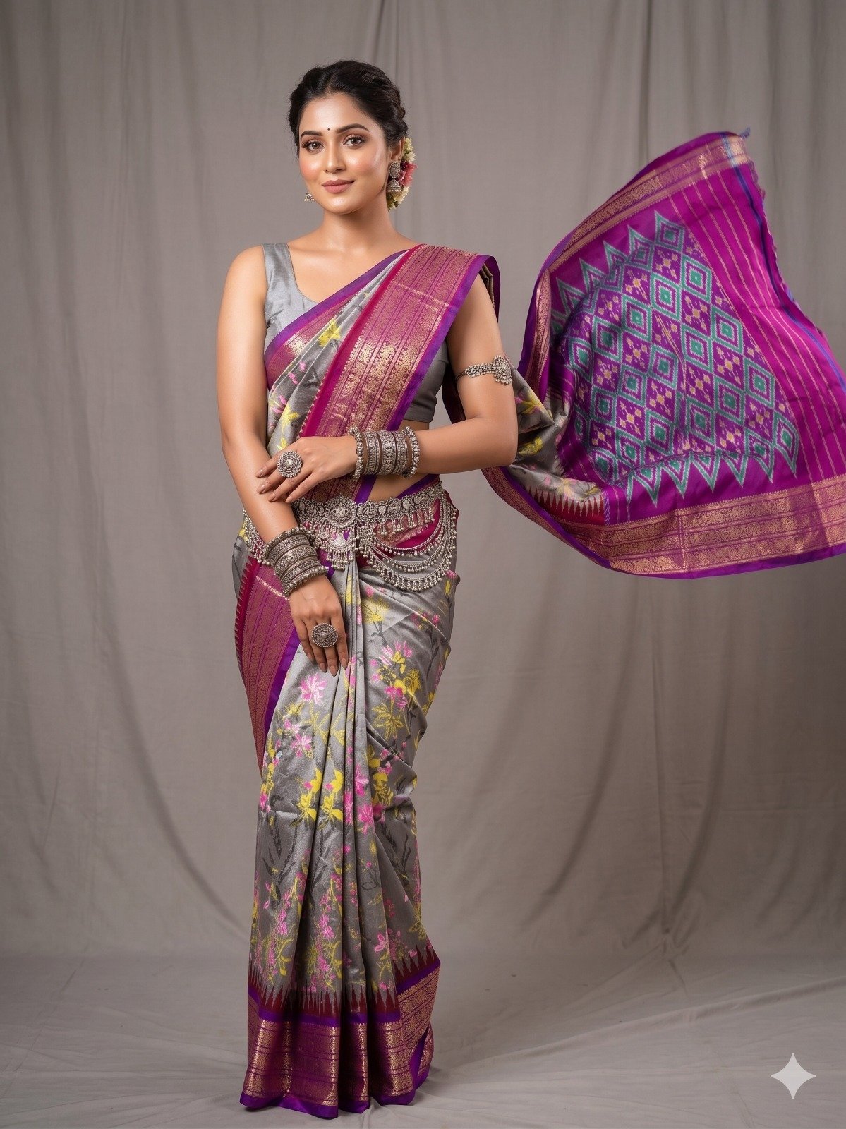 Ikat print saree - PANHY21-IPRSIZSCD-07