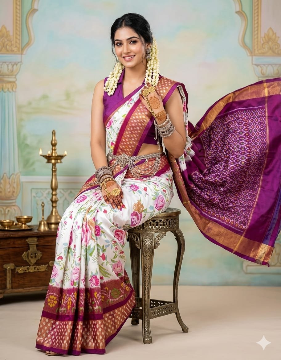 Ikat print saree - PANHY23-IPRSICSCD-02