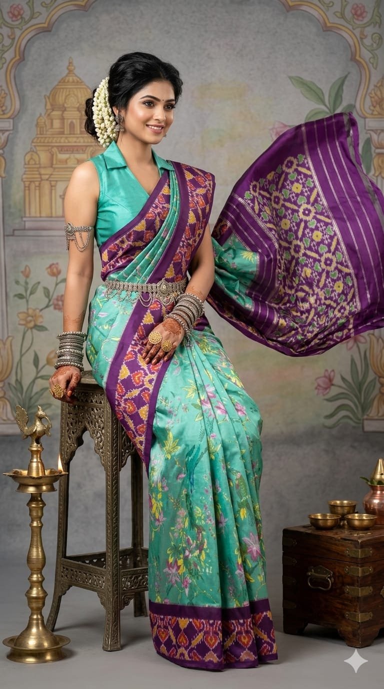 Ikat print saree - PANHY23-IPRSICSCD-18