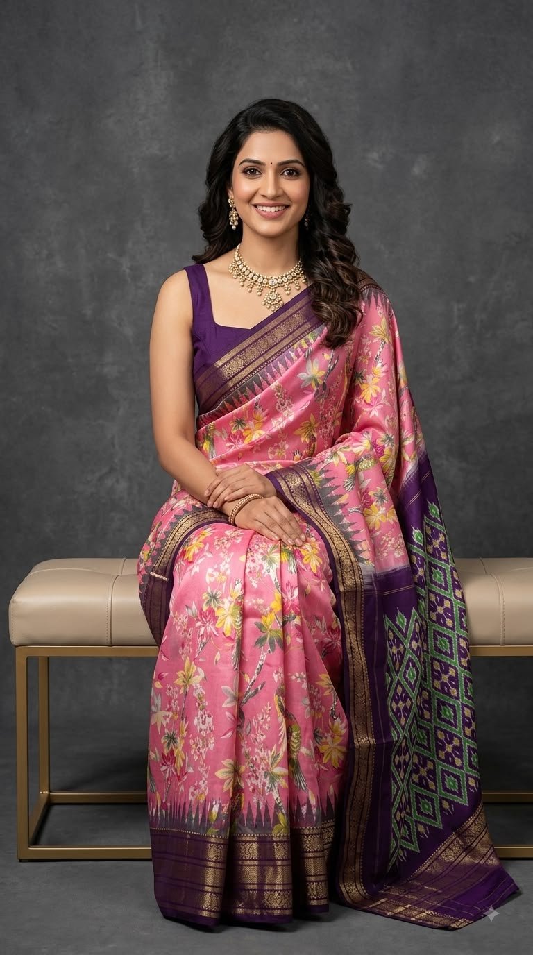 Ikat Print Saree - PUSNG22-IPRSIICDC-02