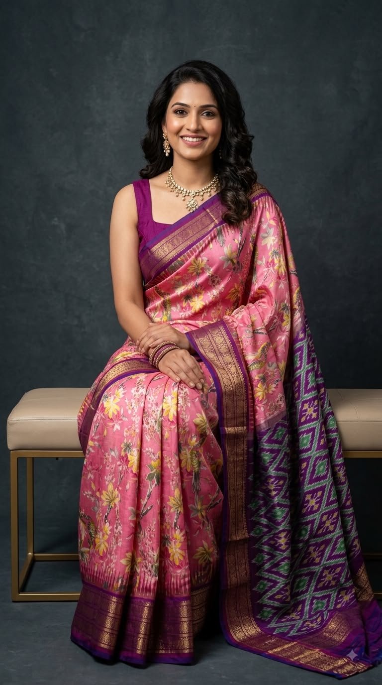 Ikat Print Saree - PUSNG22-IPRSIICDC-04