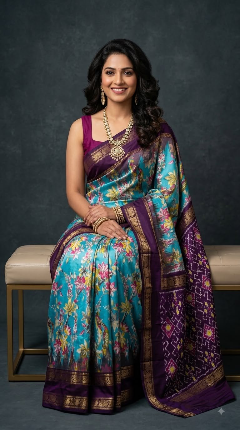 Ikat Print Saree - PUSNG22-IPRSIICDC-05
