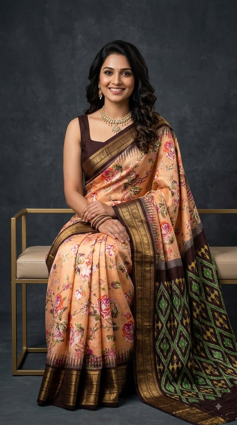 Ikat Print Saree - PUSNG22-IPRSIICDC-10
