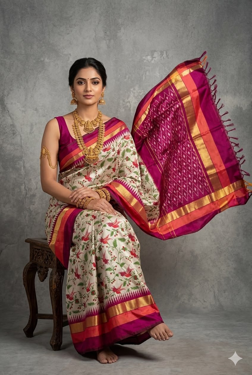 Ikat Print Saree - PUSNG22-IPRSIICDC-12