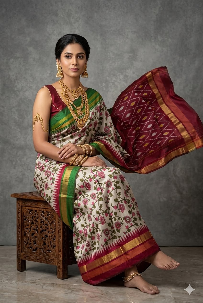 Ikat Print Saree - PUSNG22-IPRSIICDC-17