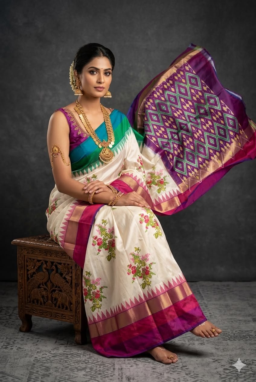 Ikat Print Saree - PUSNG22-IPRSIICDC-29