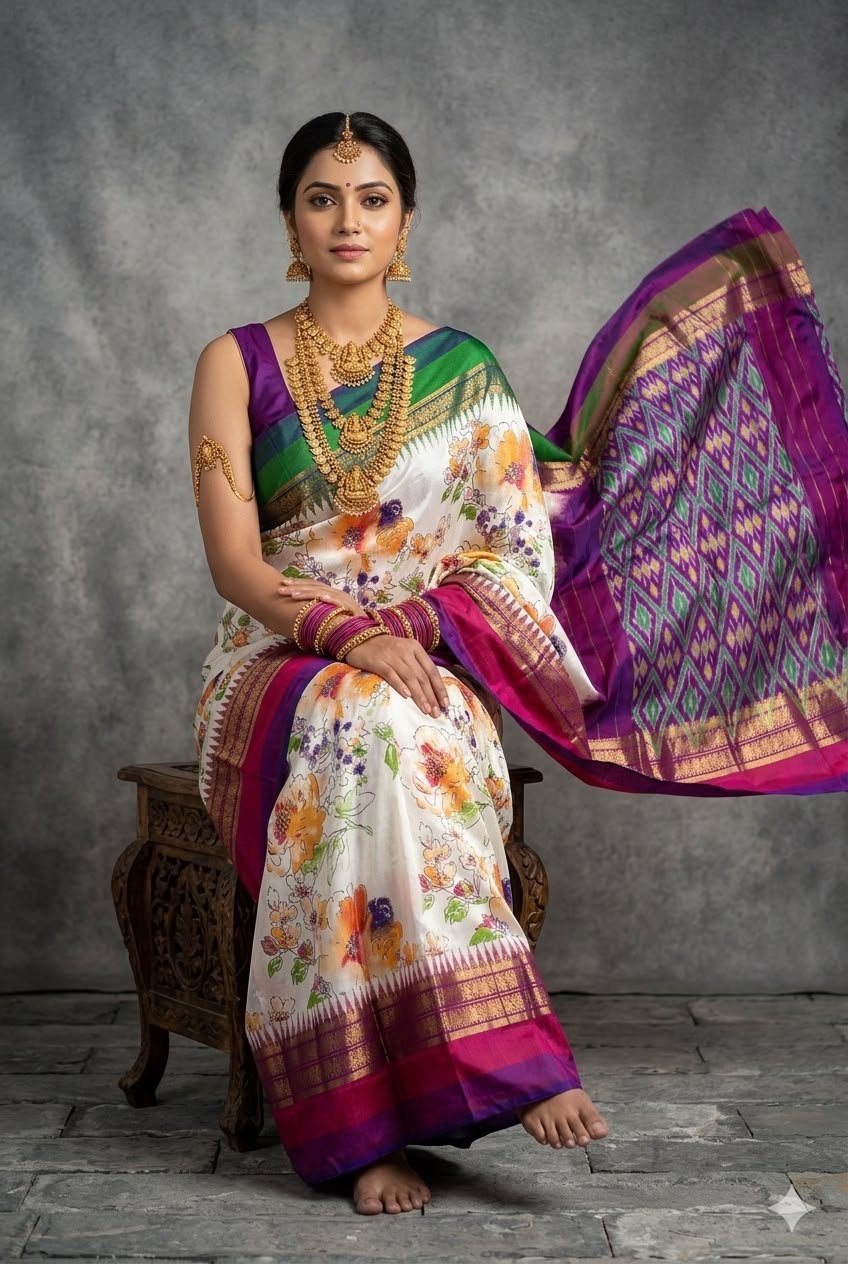 Ikat Print Saree - PUSNG22-IPRSIICDC-30