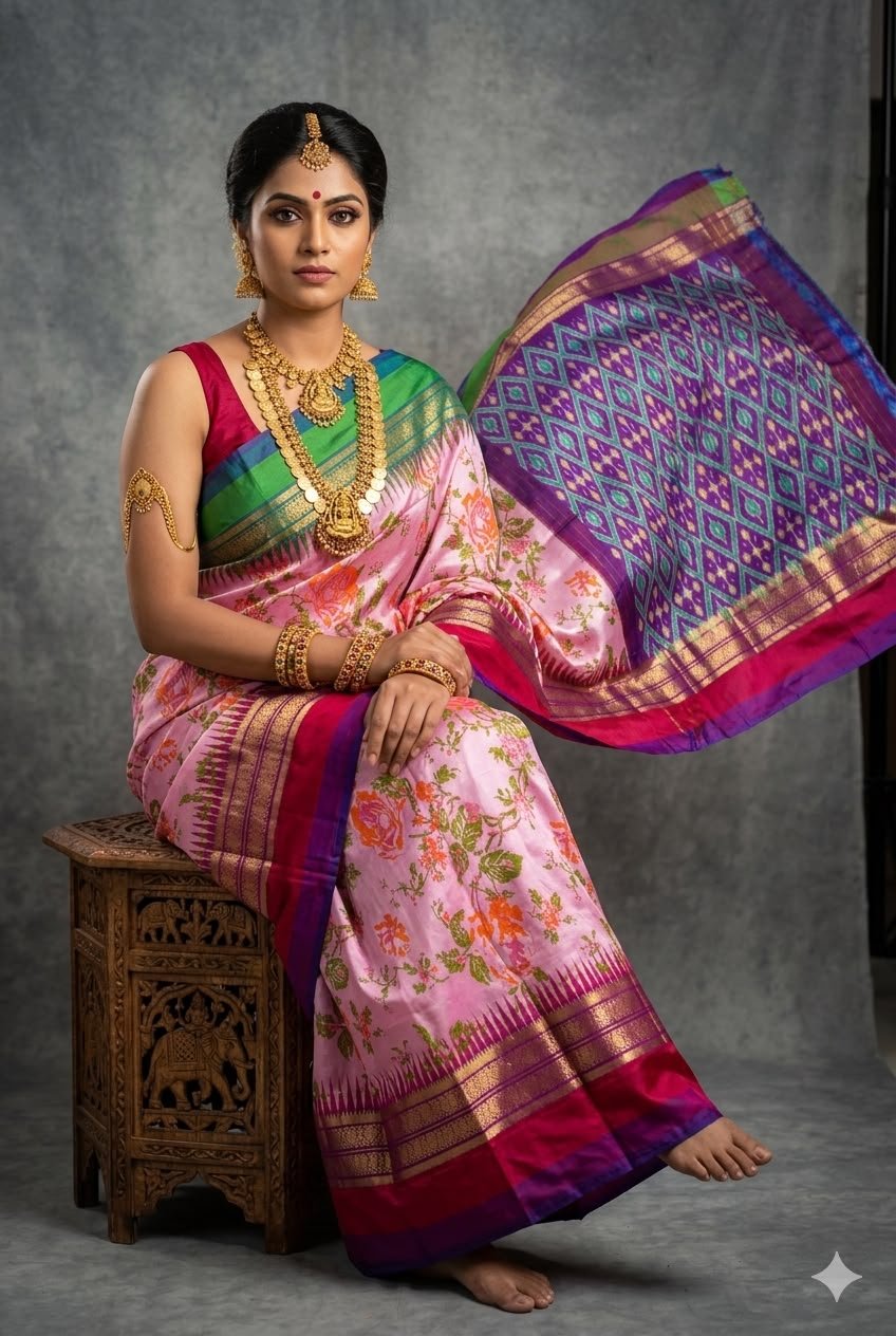 Ikat Print Saree - PUSNG22-IPRSIICDC-32