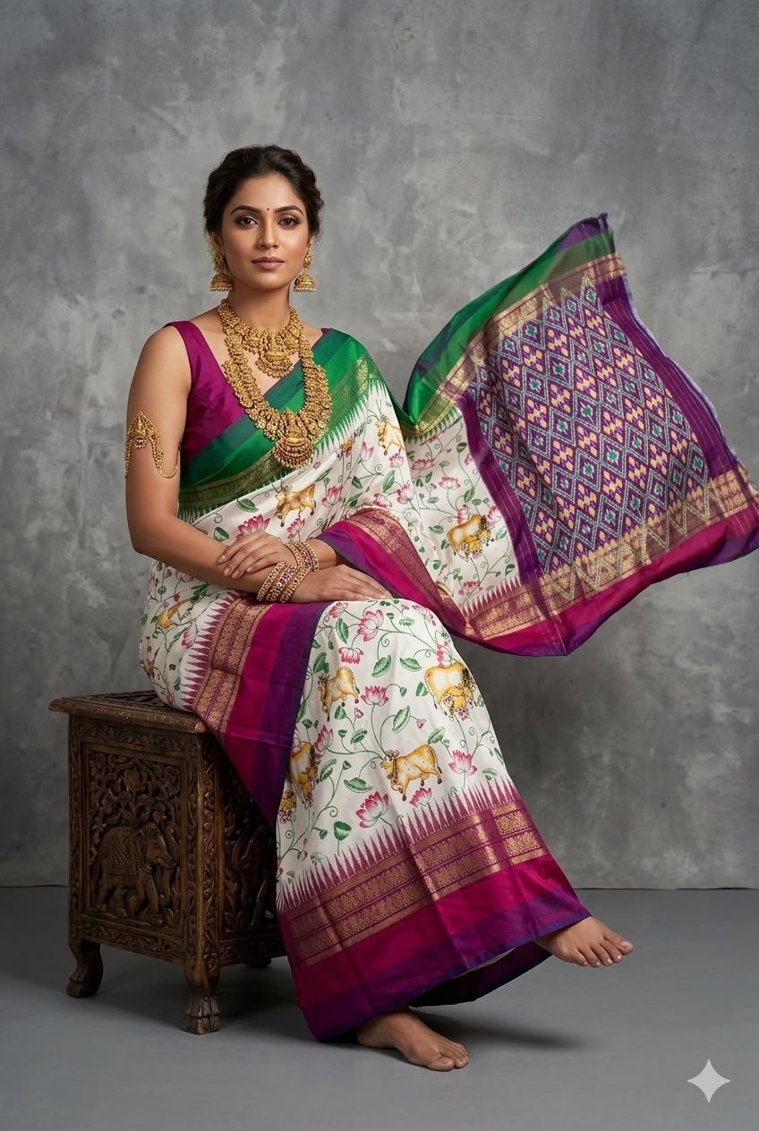 Ikat Print Saree - PUSNG22-IPRSIICDC-33