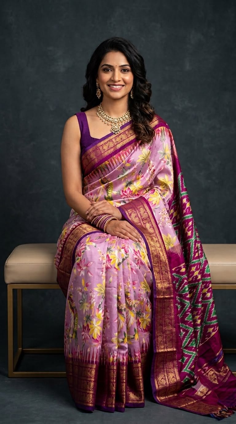 Ikat Print Saree - PUSNG22-IPRSIICDC-46