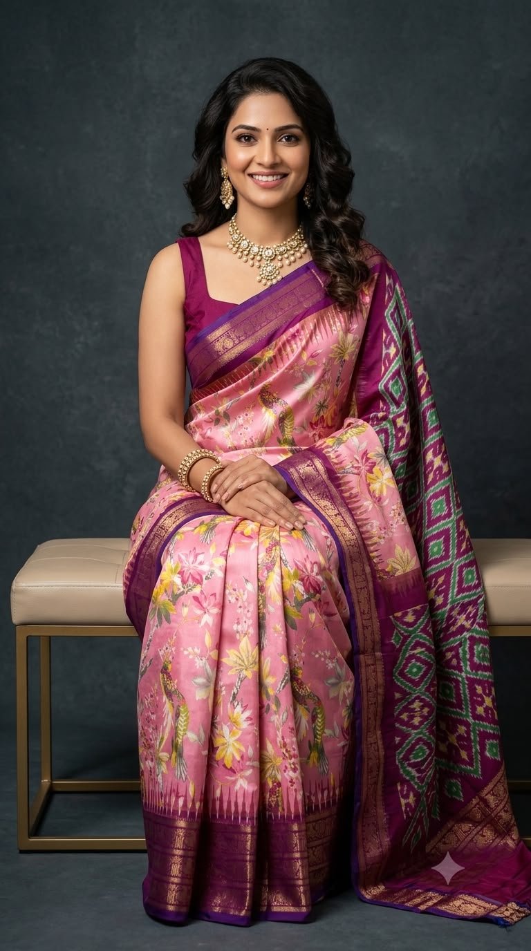 Ikat Print Saree - PUSNG22-IPRSIICDC-48