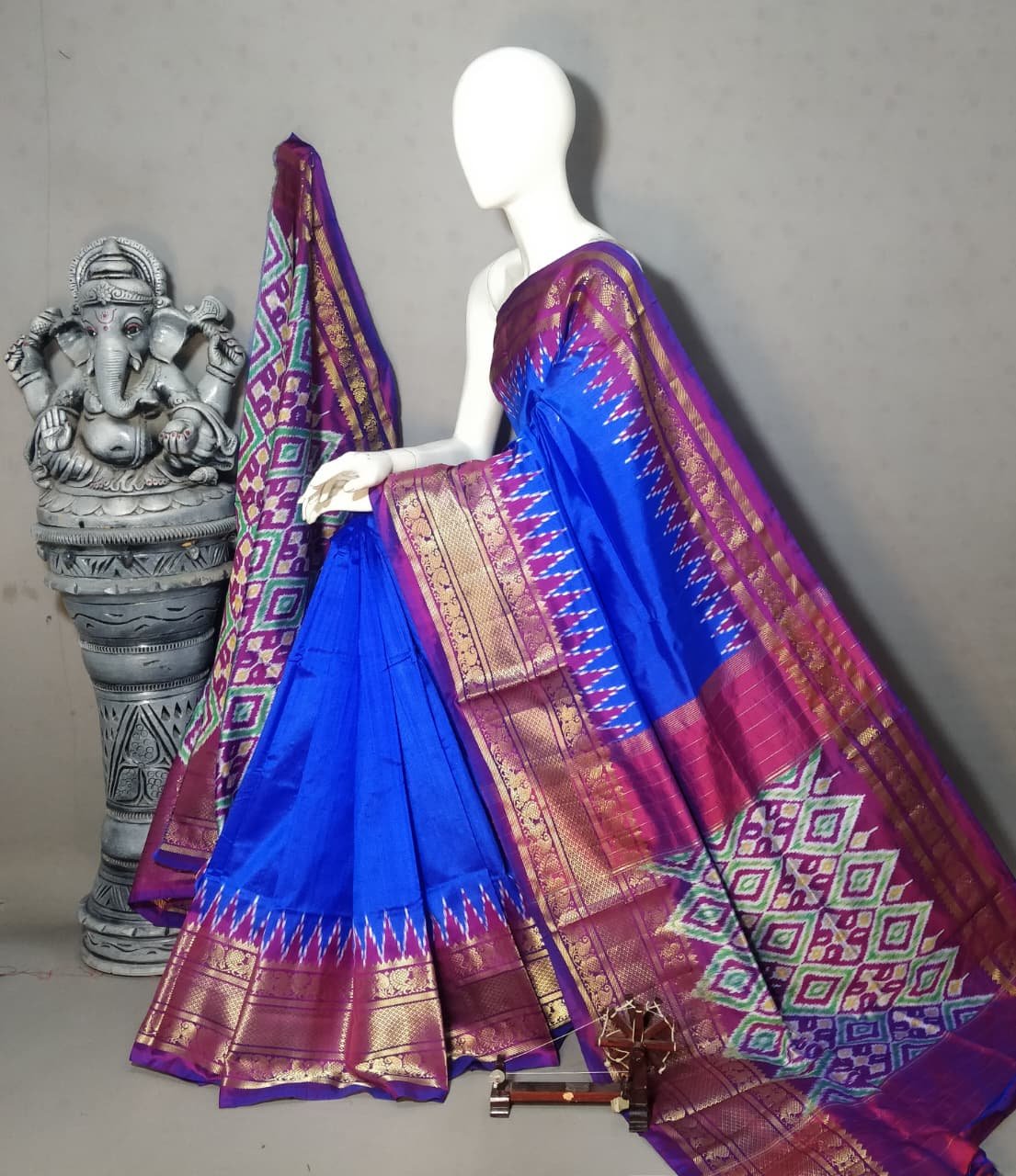 Kanchi border ikat pallu saree - PALUY16-KBIPDNBDC-07