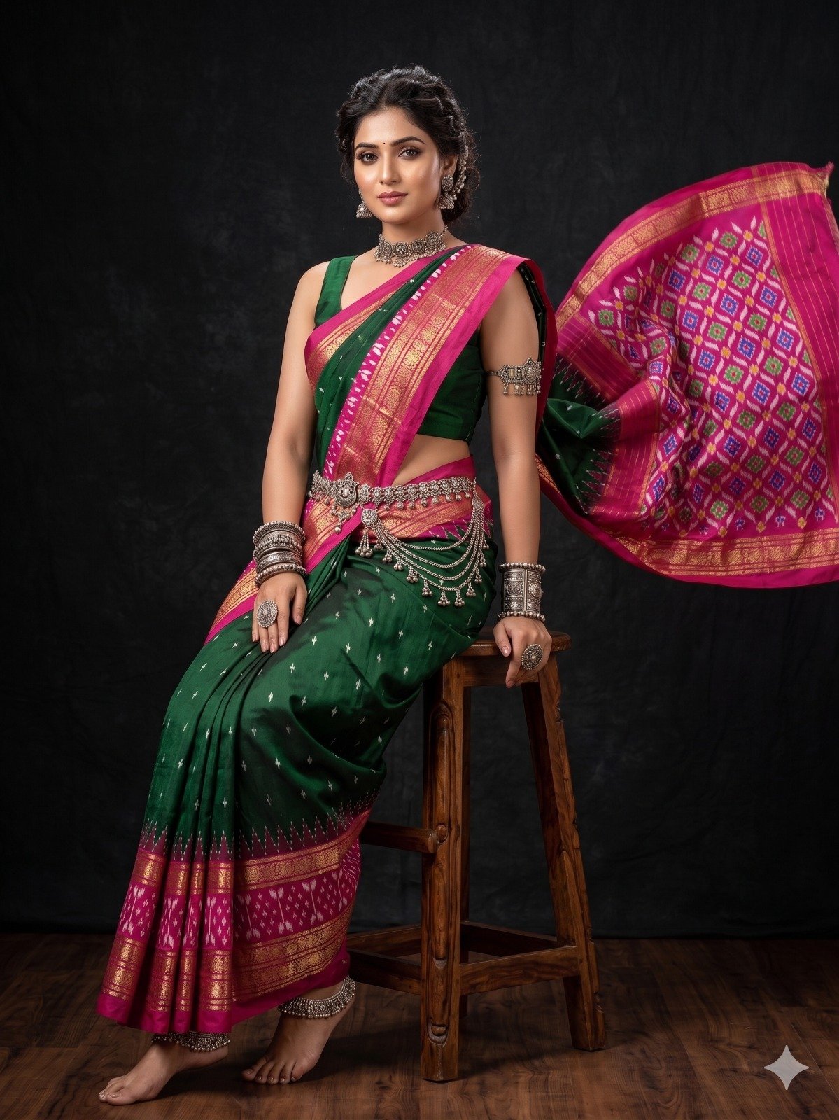 Kanchi border ikat pallu saree - PANHY21-KBIPDNNCD-07