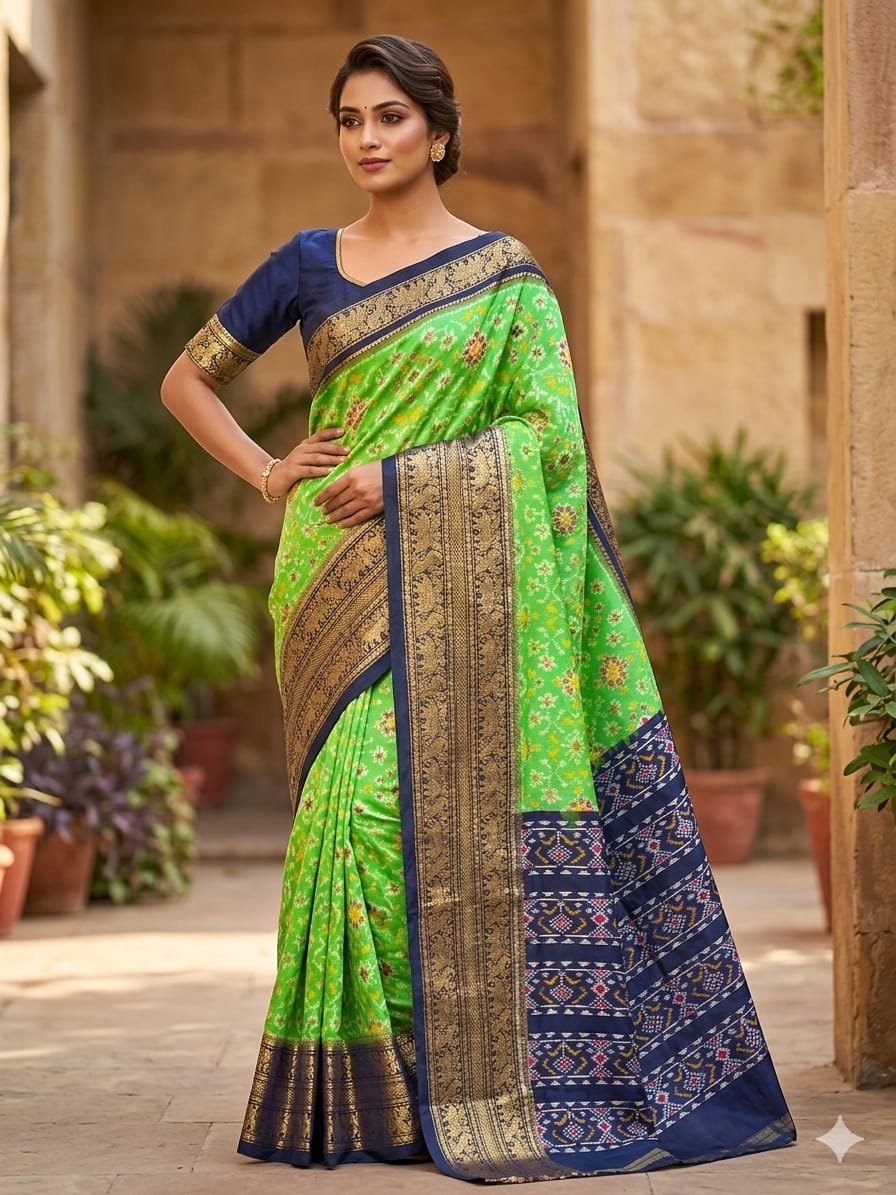 Kanchi border ikat pallu saree - PDLSY12-KBIPICBDD-09
