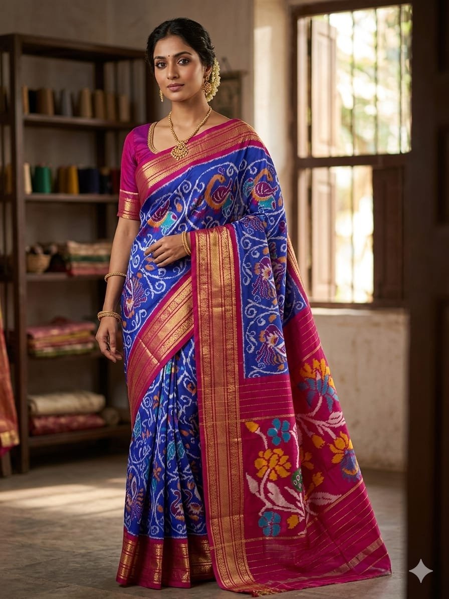 Kanchi border ikat pallu saree - PDLSY21-KBIPIZSCD-01