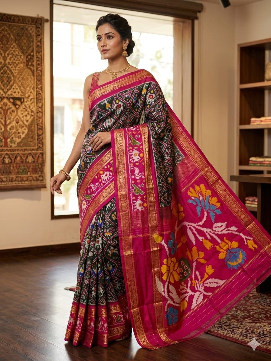 Kanchi border ikat pallu saree - PDLSY21-KBIPIZSCD-03
