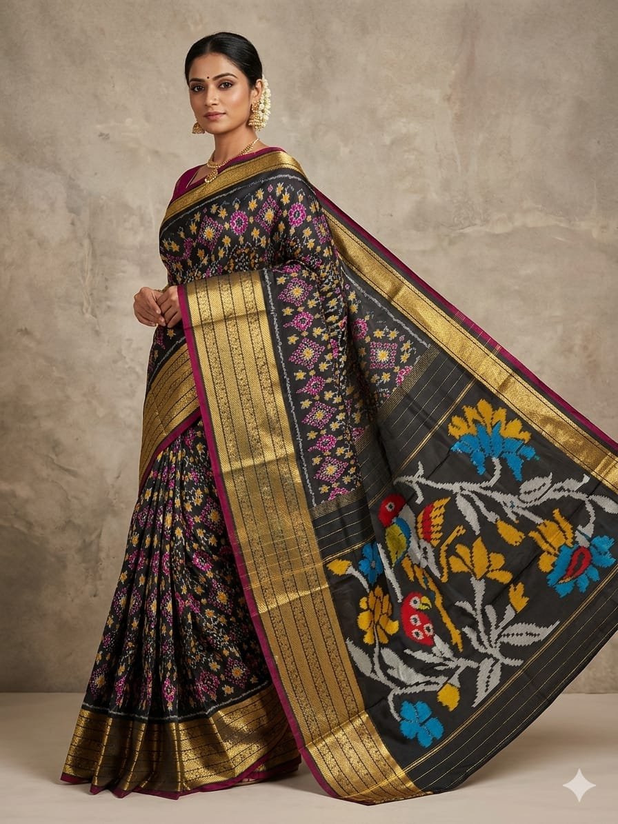 Kanchi border ikat pallu saree - PDLSY23-KBIPIDBDC-02