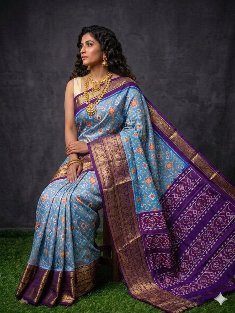 Kanchi border ikat pallu saree - PDLSY23-KBIPIDBDC-07
