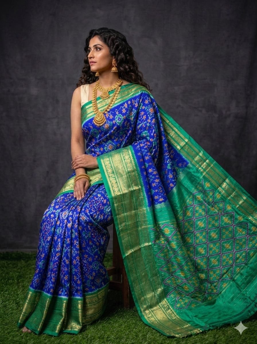 Kanchi border ikat pallu saree - PDLSY23-KBIPIDBDC-12