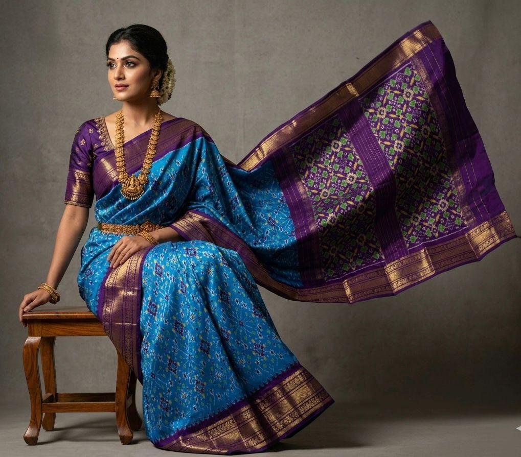 Kanchi border ikat pallu saree - PSNTY14-KBIPIIDCD-01