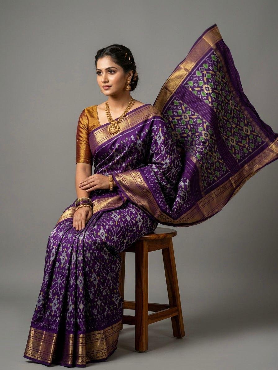 Kanchi border ikat pallu saree - PSNTY14-KBIPIIDCD-04