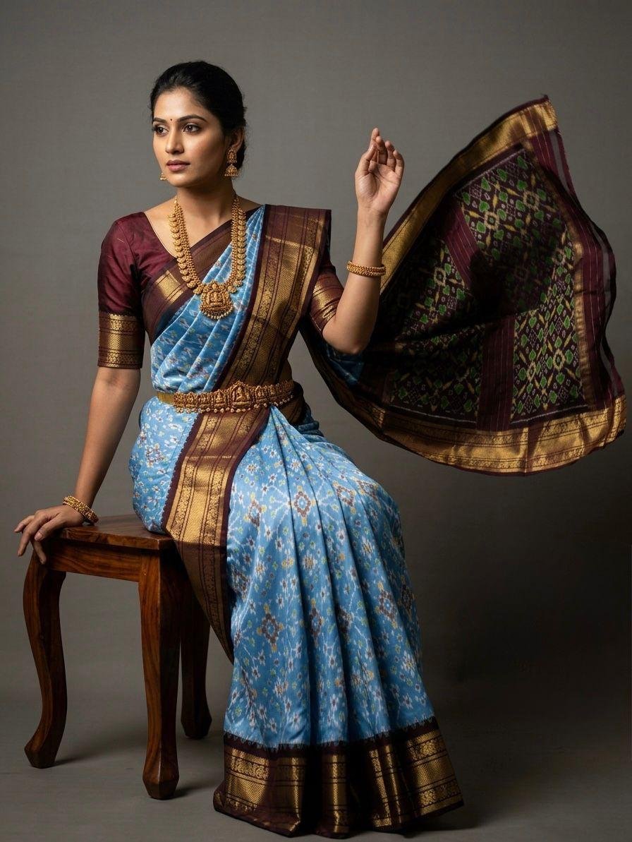 Kanchi border ikat pallu saree - PSNTY14-KBIPIIDCD-05