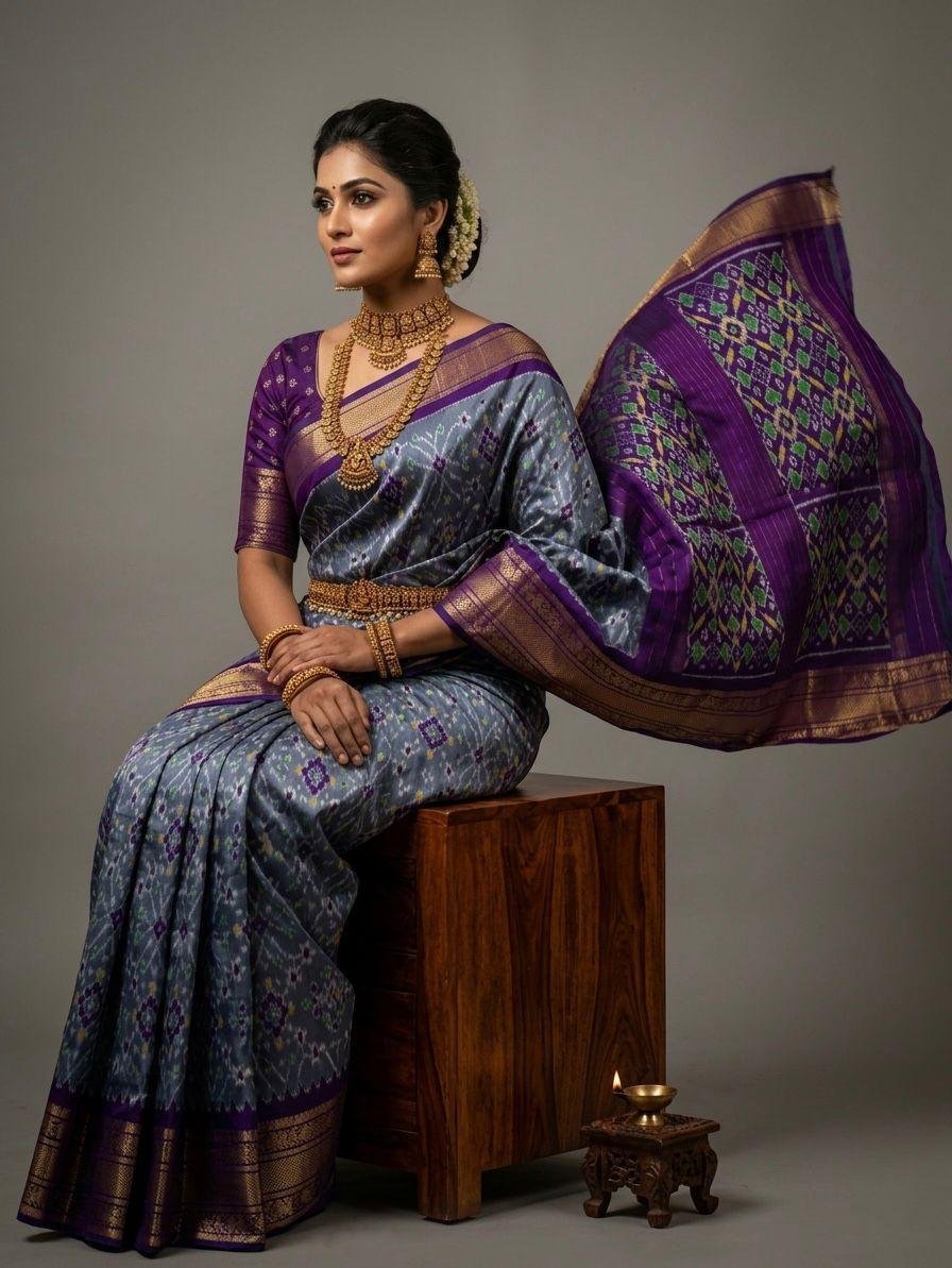 Kanchi border ikat pallu saree - PSNTY14-KBIPIIDCD-09