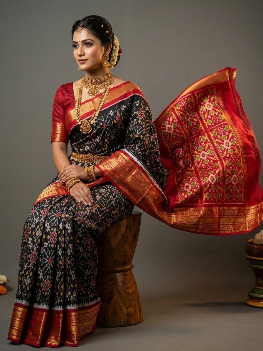 Kanchi border ikat pallu saree - PSNTY14-KBIPIIDCD-11