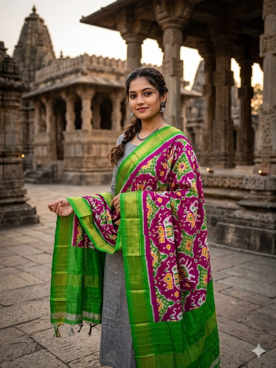 Silk Dupatta - PGMRY26-ISDPDEZCD-01