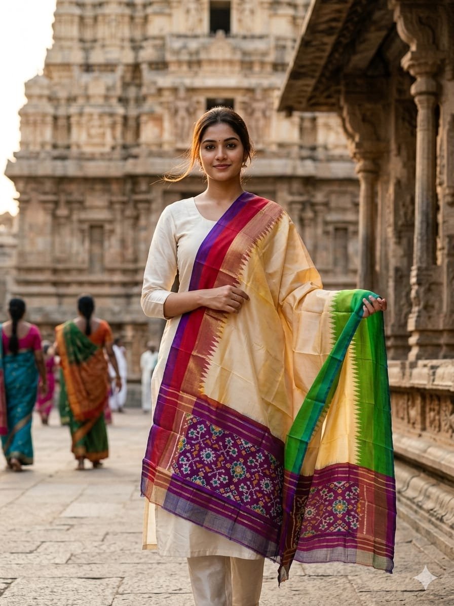 Silk Dupatta - PGMRY26-ISDPDEZCD-03