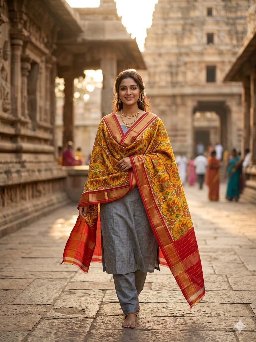 Silk Dupatta - PGMRY26-ISDPDEZCD-07