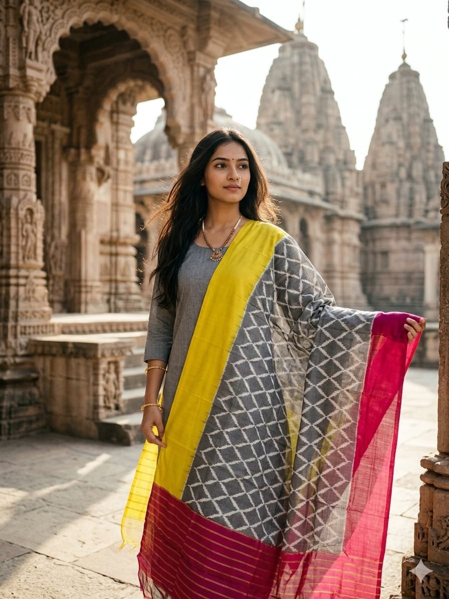 Silk Dupatta - PGMRY26-ISDPDEZCD-13
