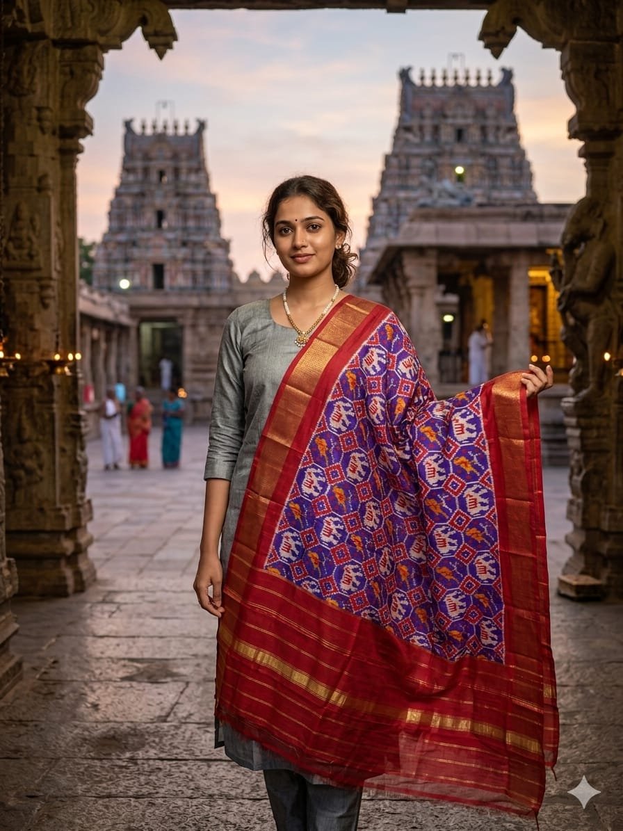 Silk Dupatta - PGMRY26-ISDPDEZCD-17