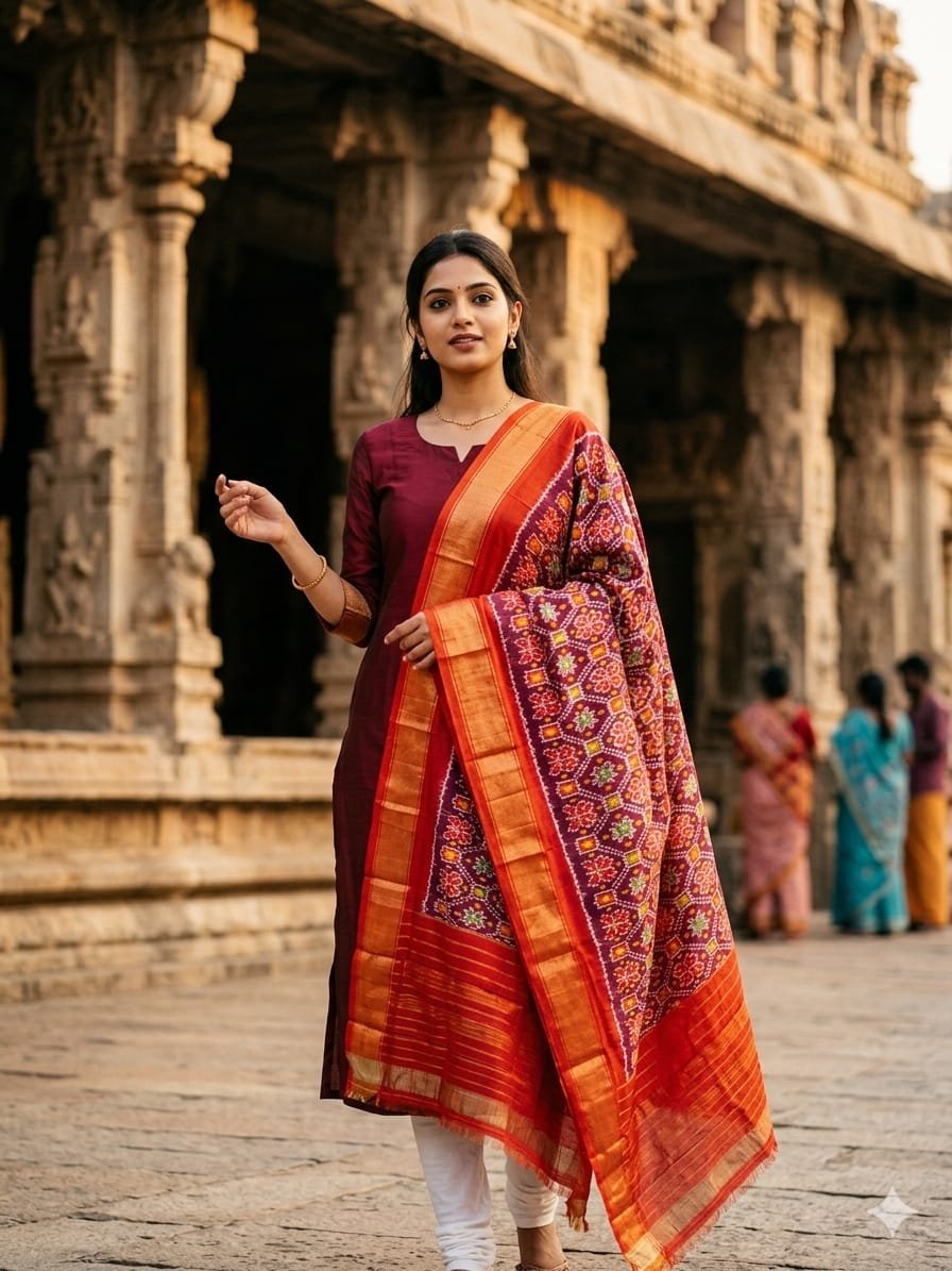 Silk Dupatta - PGMRY26-ISDPDEZCD-27