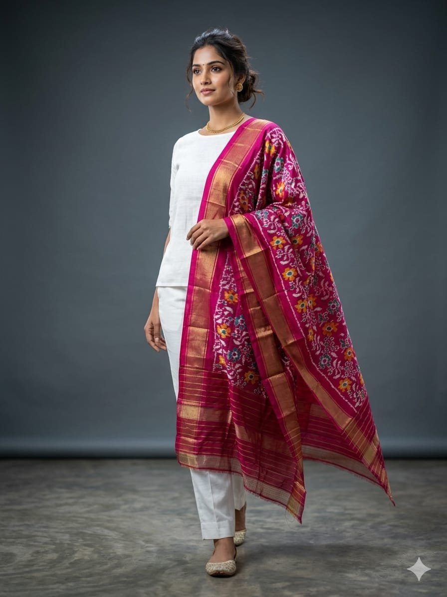 Silk Dupatta - PGMRY26-ISDPDEZCD-43